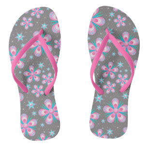 Chinelos Arte Floral Rosa Pastel Retro Elegante