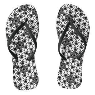 Chinelos Asanoha ou padrão estelar japonês, branco e preto