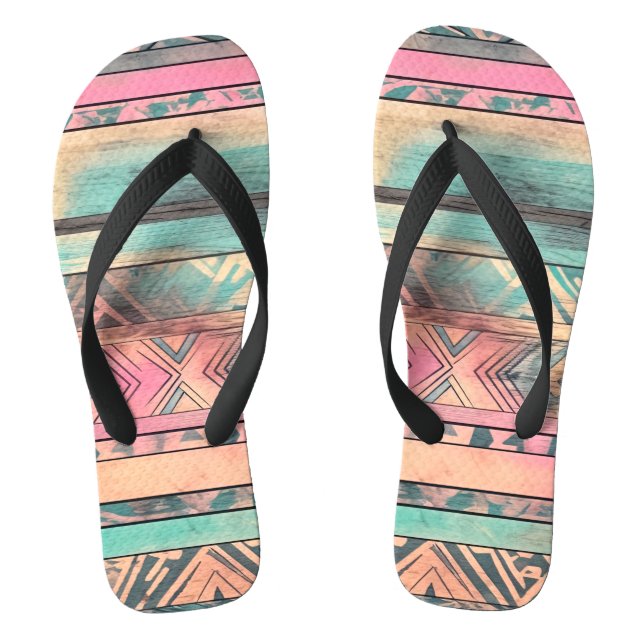 Chinelos Aztec Tribal Azul-Sudoeste E Rosa (Pé da cama)