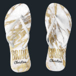 Chinelos Bachelorette de Casamento da Noiva Branca Dourada<br><div class="desc">Elegante,  chic,  e padrões de mármore branco e ouro impresso moderno,  chinelos de guarda noiva. Este design clássico e sofisticado é perfeito para a classe,  a moda e a na moda. Vista-os à sua festa de solteira ou a qualquer evento pré-casamento. Todas as impressão de fotos.</div>