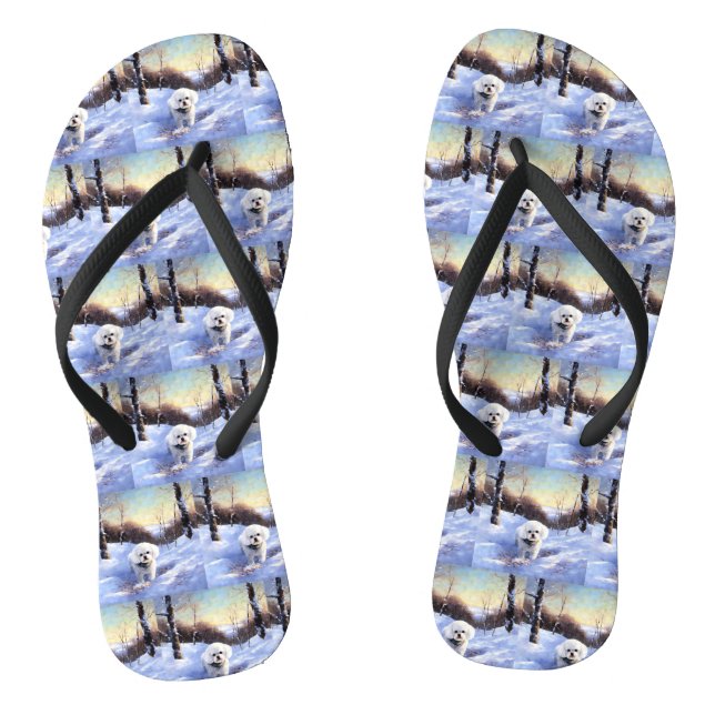 Chinelos Bichon Frise Deixe-A Neve Natal (Pé da cama)