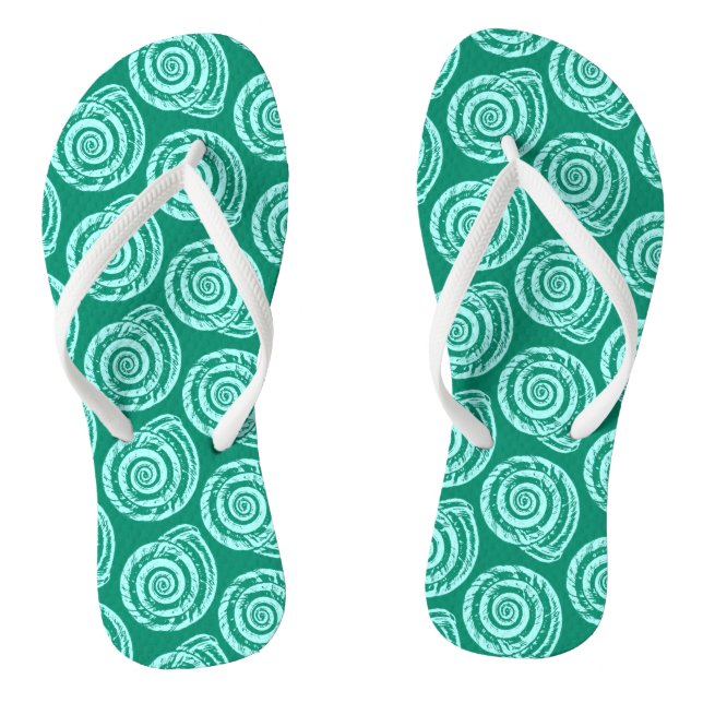 Chinelos Bloco de Impressão de Concha Espiral, Turquesa e Á (Pé da cama)
