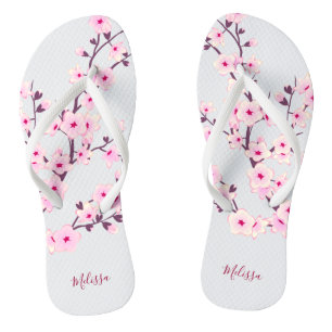 Chinelos Blossomas de Cereja Floral Monograma Branco Rosa
