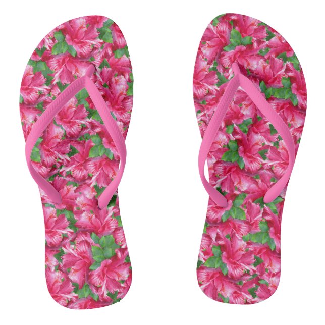 Chinelos Blossomas de Hibiscus Rosa Tropical Na moda (Pé da cama)