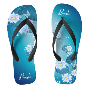 Chinelos Blue Floral Lotus Pattern Noiva de Casamento