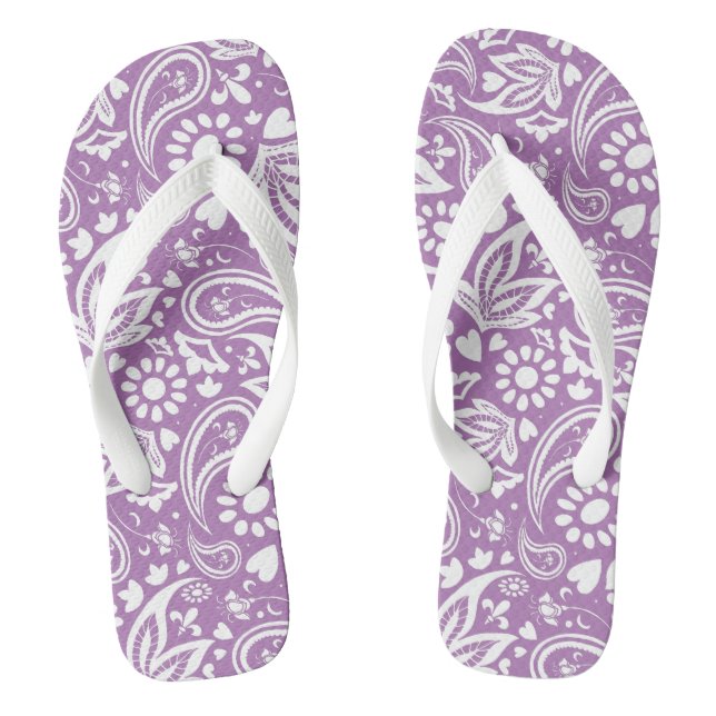 Chinelos Boho Chic Lavanda White Paisley Floral Padrão (Pé da cama)