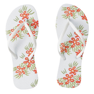 Chinelos Boho Chic Orange Red Floral Artsy Padrão