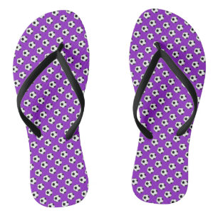 Chinelos Bolas de Futebol de futebol branco preto em roxo