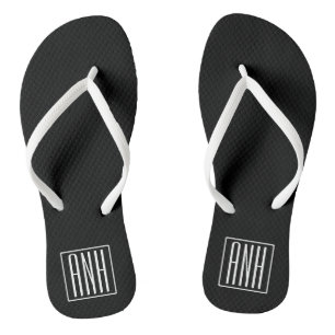 Chinelos Bold Modern 3 Iniciais Monograma   Branco A Preto