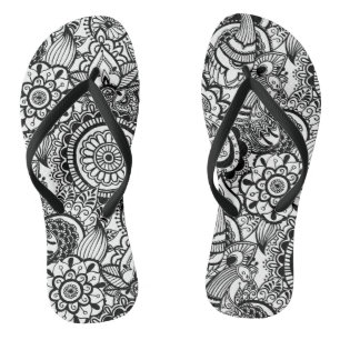 Chinelos Bonito floral paisley preto branco