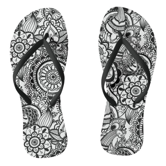 Chinelos Bonito floral paisley preto branco (Pé da cama)