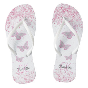 Chinelos Borboletas cor-de-rosa moscas com nome branco relu