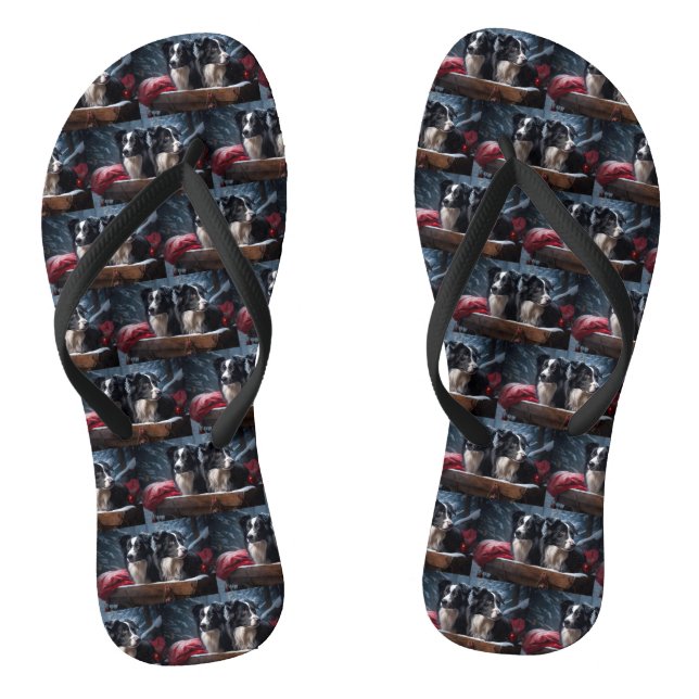 Chinelos Border Collie Snowy Sleigh Decoração de Natal (Pé da cama)