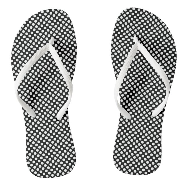 Chinelos Branco sobre Bolinhas de tamanho pequeno pretas (Pé da cama)