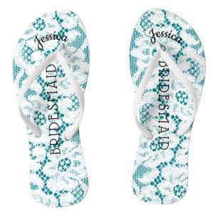 Chinelos Bridesmaid Beach Wedding   Azar Branco Floral Aqua