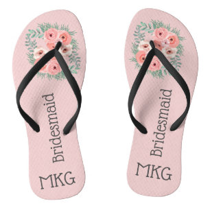 Chinelos Bridesmaid Floral Rosa Monograma