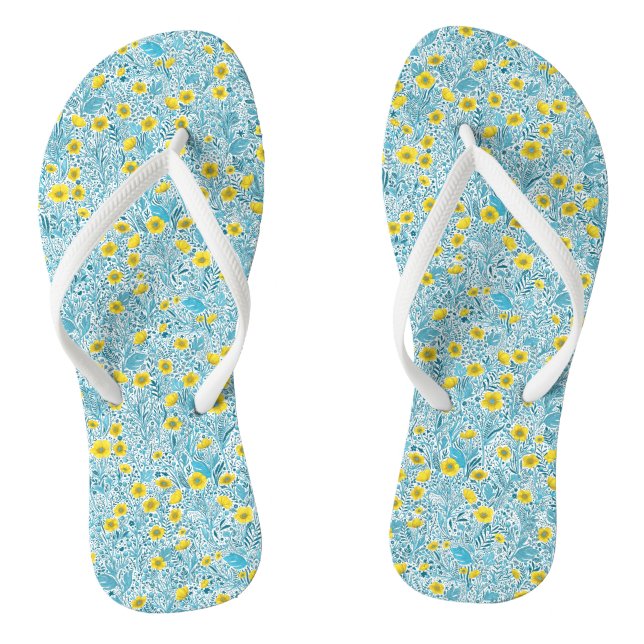 Chinelos Buttercups, amarelo, azul e branco (Pé da cama)