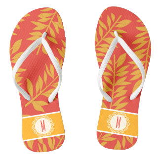 Chinelos Cabana tropical coral e amarela com monograma