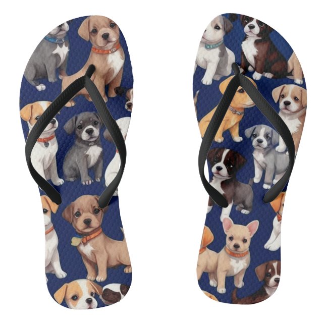 Chinelos Cachorro Cachorro Marinho Design de Padrão Azul (Pé da cama)