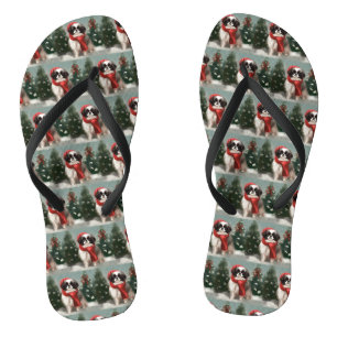 Chinelos Cachorro japonês no Natal da neve