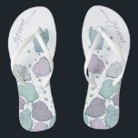 Chinelos CALÇADOS DE CASAMENTO | Lilás Azul Derramado Moder<br><div class="desc">Azuis e design de concha de lilás. Caligrafia manuscrita que diz noivo - perfeita para o noivo vestir na praia para sua cerimônia de casamento na praia. Design criado para TheBarefootBride™ por © WhimsicalArtwork™. Esta é parte de uma coleção de artigos de papelaria de casamento com acessórios de casamento iguais...</div>