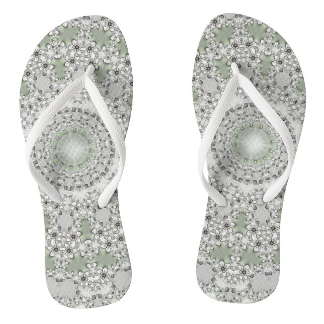 Chinelos Caleidoscópio Fractal Mandala - cinza verde (Pé da cama)