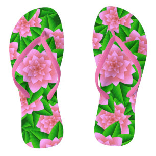 Chinelos Camélias Rosa Gelo e Folhas Verdes