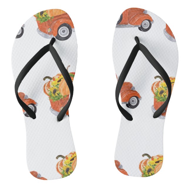 Chinelos Caminhão de Colheita de Laranja Rusty com Pumpkins (Pé da cama)