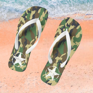 Chinelos Camuflagem Verde Militar com Estrela Branca