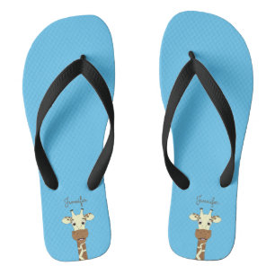Chinelos Cartoon girafa engraçado com nome azul sapatilhas 