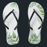Chinelos Casamento de Folhagem de Aquarela<br><div class="desc">Este design apresenta uma folhagem verde de aquarela tropical lúcida com um aspecto moderno e simplista. Coordena-se com nossos produtos e acessórios de papel de Casamento de Folhagem de Aquarela. Um favor de casamento excelente para todas as damas de honra.</div>