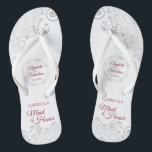 Chinelos Casamento de Madrinha de casamento Vermelha e rend<br><div class="desc">Estas chinelos bonitas são uma maneira divertida de obrigado e reconhecer a Madrinha de casamento no seu casamento. Possui um design elegante com cadeiras de cinza prateada em um fundo branco e cartaz de rico em letra vermelha. Há espaço para seu nome e título, assim como os nomes do casal...</div>