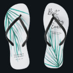 Chinelos Casamento de Praia Personalizado no Melhor Dia de<br><div class="desc">Folhas de palma de aquarela,  moderno roteiro manuscrito para o texto do "melhor dia de sempre",  esses chinelos são divertidos e funcionais. Amplie a sua apreciação mantendo os pés vestidos e felizes.</div>