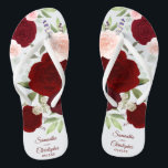 Chinelos Casamento de Rosas de Boho Vermelho e Rosa Cinzent<br><div class="desc">Dance a noite fora com essas belas chinelos de casamento. O design bócio rústico apresenta rosas de aquarelas pintadas manualmente em tons de burgundy, vermelho e rosa-pincel, juntamente com folhas de eucalipto e verde-jardim. Há espaço para os nomes do casal e da data do casamento abaixo. Uma maneira maravilhosa de...</div>
