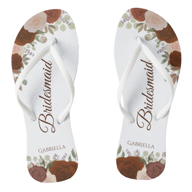 Chinelos Casamento Rustic Autumn Floral Elegante Bridesmaid (Pé da cama)
