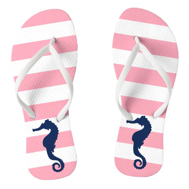Chinelos Cavalo-marinho azul em faixas rosa (Pé da cama)