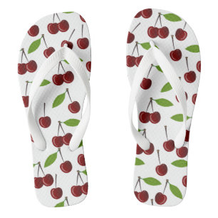 Chinelos Cereja Vermelha, Padrão De Cerejas, Folhas, Fruta