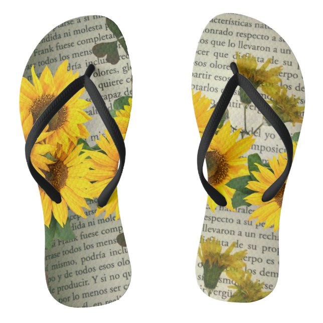 Chinelos Chanclas con girasoles y letras, amarillo y verde (Pé da cama)