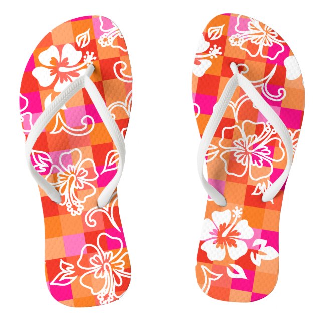 Chinelos Checkerboard Hibiscus Hawaiian Floral (Pé da cama)