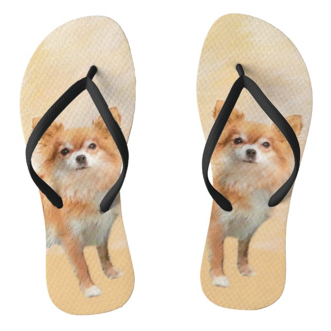 Chinelos Chihuahua Pintura De Cachorro De Cabelo Longo (Pé da cama)