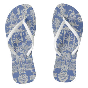 Chinelos Chinoiserie azul e branca