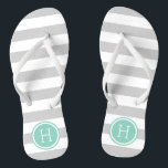Chinelos Cinza e Aqua Pré-Disquete Stripes Monograma<br><div class="desc">sandálias de flutuação de sacudir impressas personalizadas com um padrão de stripe náutica de pré-disquete e seu monograma personalizado ou outro texto em um quadro circular. Clique em Personalizar para alterar as fontes e cores do texto ou adicionar suas próprias imagens para criar uma única design!</div>