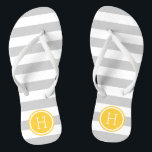 Chinelos Cinza e Monograma das fitas de pré-disquete amarel<br><div class="desc">sandálias de flutuação de sacudir impressas personalizadas com um padrão de stripe náutica de pré-disquete e seu monograma personalizado ou outro texto em um quadro circular. Clique em Personalizar para alterar as fontes e cores do texto ou adicionar suas próprias imagens para criar uma única design!</div>