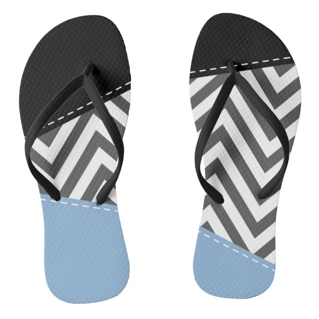 Chinelos Cinza Zigzag, Cinza Chevron, Zigzag Patterno, Azul (Pé da cama)
