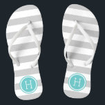 Chinelos Cinzas e Turquesas, Disquete Monograma<br><div class="desc">sandálias de flutuação de sacudir impressas personalizadas com um padrão de stripe náutica de pré-disquete e seu monograma personalizado ou outro texto em um quadro circular. Clique em Personalizar para alterar as fontes e cores do texto ou adicionar suas próprias imagens para criar uma única design!</div>