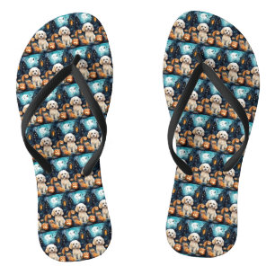 Chinelos Cockapoo De Halloween Com Pumpkins Assustado