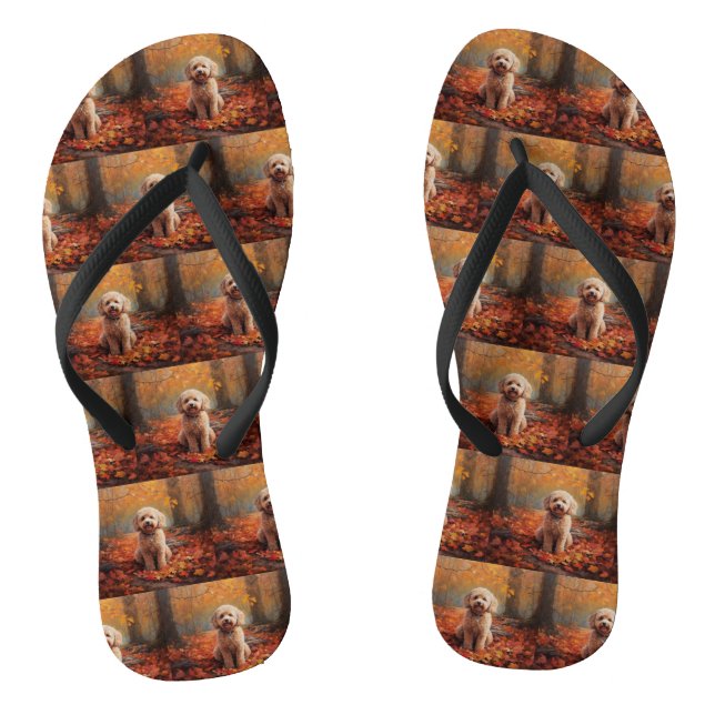 Chinelos Cockapoo nas Folhas de Outono Caindo Inspira (Pé da cama)