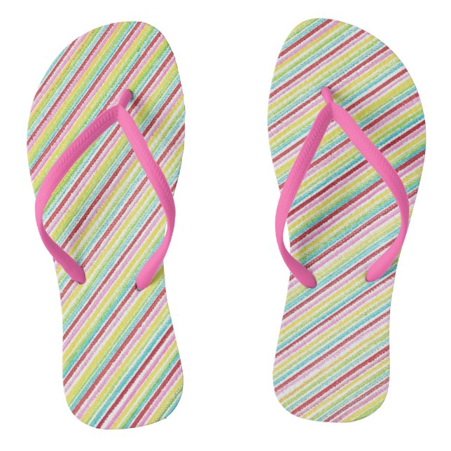 Chinelos Coloridos com Listras Diagonais Finas (Pé da cama)