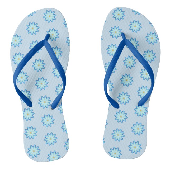 Chinelos com Pintura de Flores de Lótus Azul Abstr (Pé da cama)