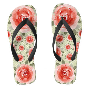 Chinelos com Rosas Vermelhas em Fundo Branco e Pon